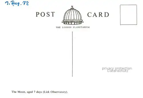AK / Ansichtskarte Astronomie Moon aged 7 days Lick Observatory Mond  Kat. Wissenschaft Science