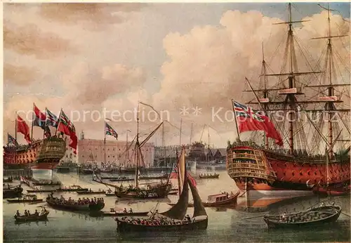 AK / Ansichtskarte Schiffe Ships Navires Launching of the Cambridge Royal George John Cleveley