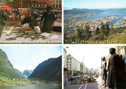 AK / Ansichtskarte Bergen Norwegen Fischmarkt Panorama Strassenpartie Kat. Norwegen