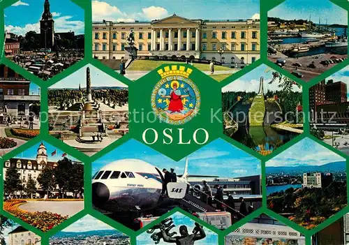 AK / Ansichtskarte Oslo Norwegen Orts und Teilansichten Kirchen Hafen Schloss Sprungschanze Flughafen Kat. Oslo