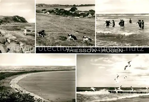 AK / Ansichtskarte Thiessow Ostseebad Ruegen Kueste Strand Brandungsbaden Mole Kat. Thiessow