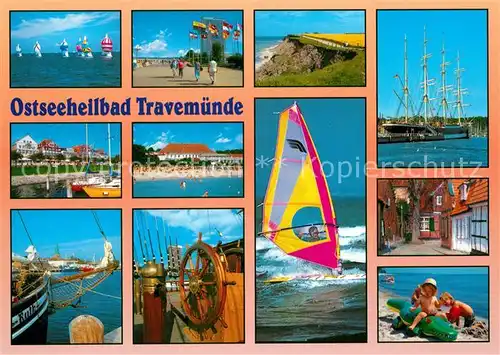 AK / Ansichtskarte Travemuende Ostseebad Segelregatta Promenade Kueste Segelschiff Surfer Strandpartien Kat. Luebeck