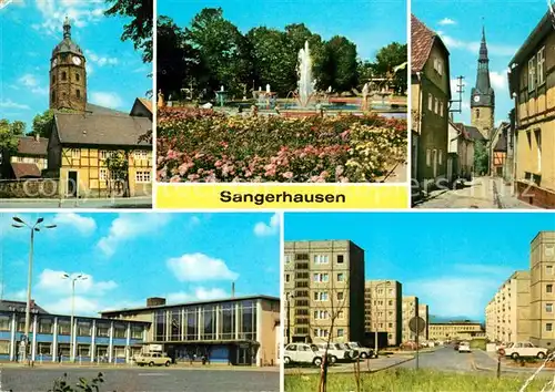 AK / Ansichtskarte Sangerhausen Suedharz Markt Brunnen Thomas Muentzer Platz Alte Gasse Bahnhof Glueck auf Strasse Kat. Sangerhausen