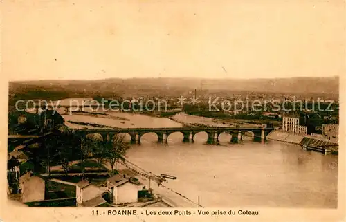 AK / Ansichtskarte Roanne Loire Les deux ponts vue prise du Coteau Kat. Roanne