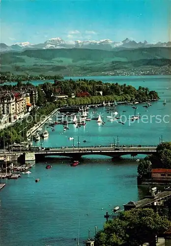 AK / Ansichtskarte Zuerich ZH Quaibruecke See und Alpen