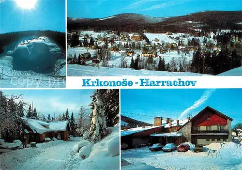 AK / Ansichtskarte Krkonose Harrachov Skokanske mustky na Certove hole Celkovy pohled z Certovy hory Mumlavska bouda Hotel Hubertus