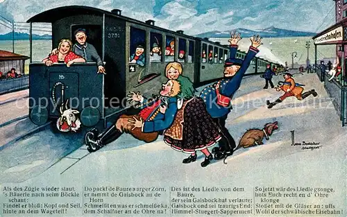 AK / Ansichtskarte Schwaebische Eisenbahn Kuenstlerkarte Komik mit Lied Kat. Musik