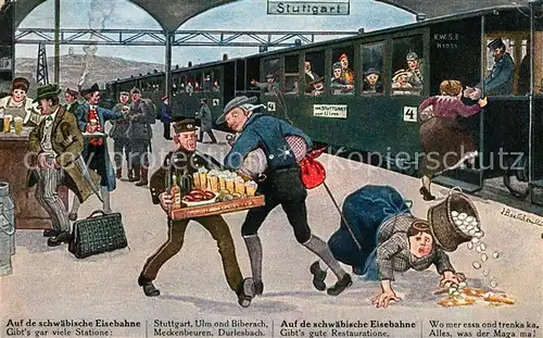 AK / Ansichtskarte Stuttgart Schwaebische Eisenbahn Kuenstlerkarte Komik Kat. Stuttgart