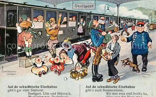 AK / Ansichtskarte Stuttgart Schwaebische Eisenbahn Kuenstlerkarte Komik Kat. Stuttgart