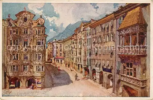 AK / Ansichtskarte Innsbruck Goldenes Dachl Alpenlaendische Kunst Kuenstlerkarte Kat. Innsbruck
