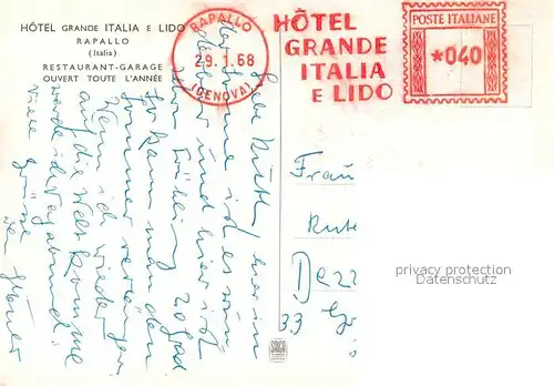 AK / Ansichtskarte Rapallo Liguria Hotel Grande Kuenstlerkarte Kat. Rapallo