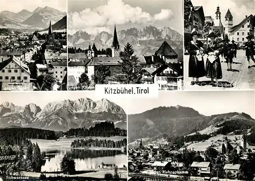 AK / Ansichtskarte Kitzbuehel Tirol Panorama Kaisergebirge Trachten Schwarzsee Hahnenkamm Kat. Kitzbuehel