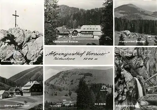 AK / Ansichtskarte Teichalpe Hochlantschspitze Alpengasthof Vorauer Teilansichten Teichalpe Barnschutzklamm