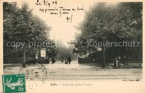 AK / Ansichtskarte Lille Nord Entree Jardin Vauban Kat. Lille