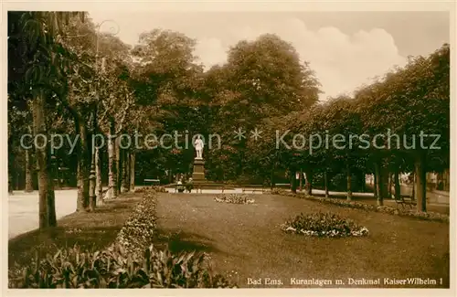 AK / Ansichtskarte Bad Ems Kuranlagen mit Denkmal Kaiser Wilhelm I Kat. Bad Ems