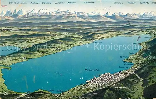 AK / Ansichtskarte Neuchatel NE Neuenburgersee und Umgebung Alpenkette aus der Vogelperspektive Kat. Neuchatel