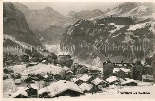 AK / Ansichtskarte Wengen BE Winterpanorama mit Breithorn Berner Alpen Kat. Wengen