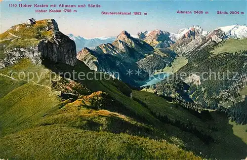 AK / Ansichtskarte Hoher Kasten mit Altmann und Saentis Alpenpanorama Kat. Appenzeller Alpen