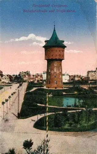 AK / Ansichtskarte Cuxhaven Duhnen Nordseebad Bahnhofstrasse und Wasserturm