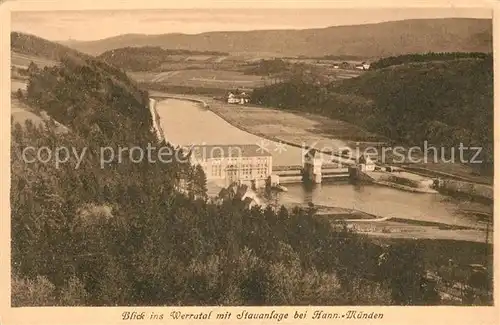 AK / Ansichtskarte Hann. Muenden Fliegeraufnahme Werratal mit Stauanlage Kat. Hann. Muenden