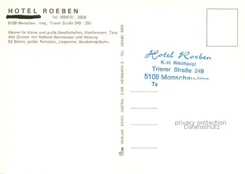 AK / Ansichtskarte Monschau Fliegeraufnahme Hotel Roeben Kat. Monschau