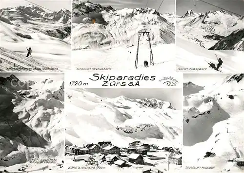AK / Ansichtskarte Zuers Arlberg Skilifte Kaltenberg und Hexenboden Zuersersee Ortsansicht Sessellift Madloch
