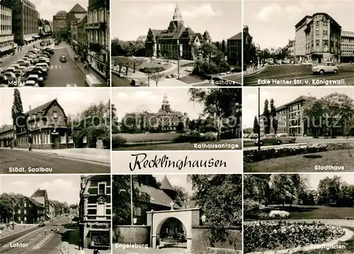 AK / Ansichtskarte Recklinghausen Westfalen Markt Rathaus Herner Strasse Koenigswall Staedt Saalbau Stadthaus Lohtor Engelsburg Stadtgarten Kat. Recklinghausen