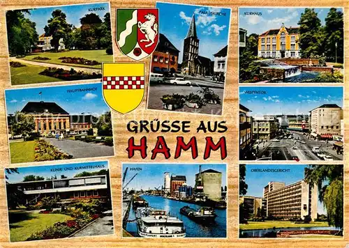 AK / Ansichtskarte Hamm Westfalen Kurpark Hauptbahnhof Klinik Kurmittelhaus Pauluskirche Kurhaus Westentor Oberlandesgericht Hafen Kat. Hamm