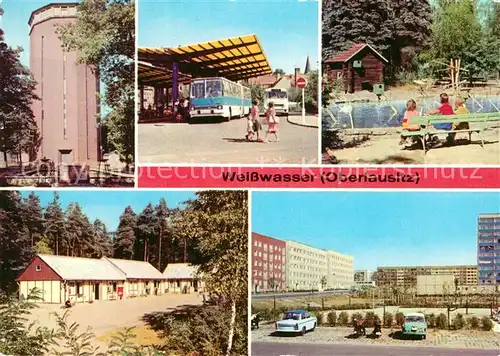 AK / Ansichtskarte Weisswasser Oberlausitz Wasserturm Busbahnhof Tierpark Pionierlager Philipp Mueller Kat. Weisswasser