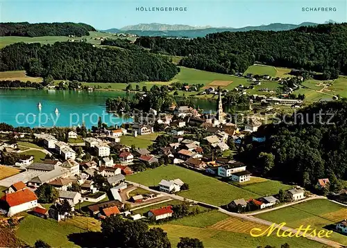 AK / Ansichtskarte Mattsee Salzburg Fliegeraufnahme mit Niedertrummer Hoellengebirge und Schafberg  Kat. Mattsee