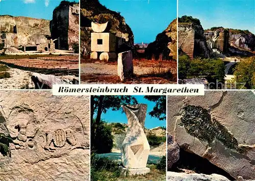 AK / Ansichtskarte St Margarethen Roemersteinbruch St Margarethen Kalksteinwaende Steinmetz Zunftzeichen Plastik Versteinerung