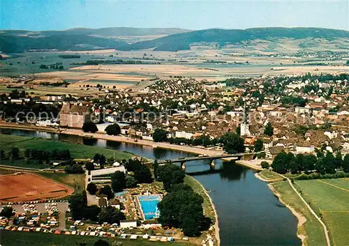 AK / Ansichtskarte Holzminden Weser Freibad Campingplatz Fliegeraufnahme Kat. Holzminden