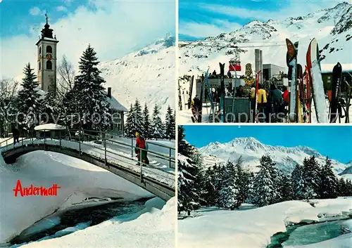 AK / Ansichtskarte Andermatt Wintersportplatz Alpen Kirche Bergbahn Kat. Andermatt