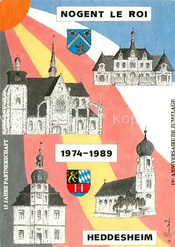AK / Ansichtskarte Nogent le Roi 15 Jahre Partnerschaft mit Heddesheim Kirchen Rathaus Wappen Kat. Nogent le Roi