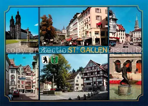 AK / Ansichtskarte St Gallen SG Haeuser in der Altstadt Barock Kathedrale Denkmal Skulptur Kat. St Gallen