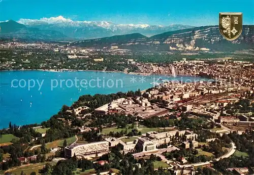 AK / Ansichtskarte Genf GE UNO Stadtbild mit Blick zum Mont Blanc Fliegeraufnahme Kat. Genf