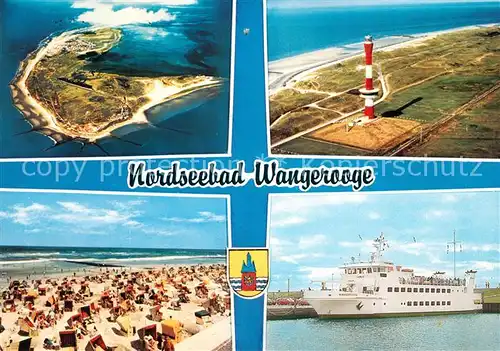 AK / Ansichtskarte Wangerooge Nordseebad Nordseeinsel Fliegeraufnahme Leuchtturm Strand Faehre Kat. Wangerooge