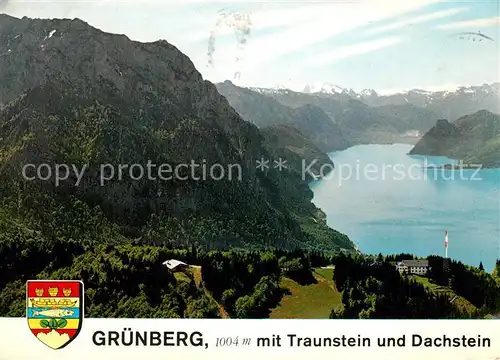 AK / Ansichtskarte Gmunden Salzkammergut Gruenberg Raststaette Gaestehaus mit Traunstein und Dachstein Kat. Gmunden