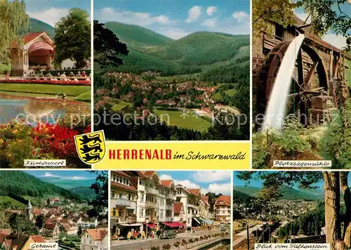 AK / Ansichtskarte Bad Herrenalb Kurkonzert Falkenstein Plotzsaegemuehle Wasserrad Panorama Schwarzwald Kat. Bad Herrenalb