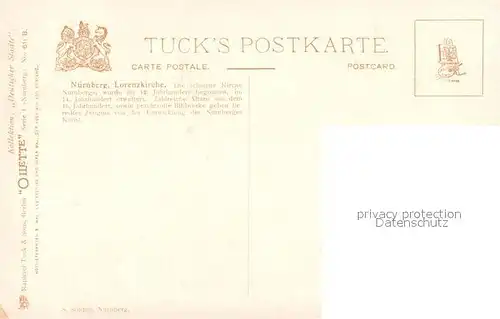 AK / Ansichtskarte Verlag Tucks Oilette Nr. 611 B Nuernberg Lorenzkirche Charles E. Flower  Kat. Verlage