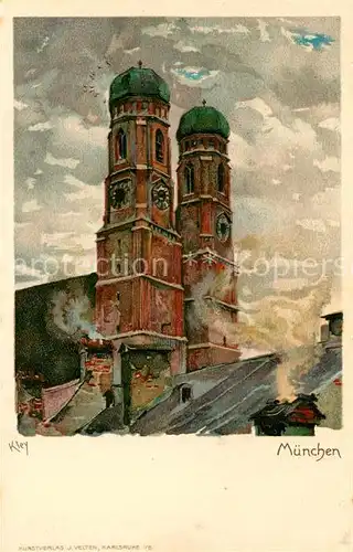 AK / Ansichtskarte Kley Muenchen Frauenkirche  Kat. Kuenstlerlitho