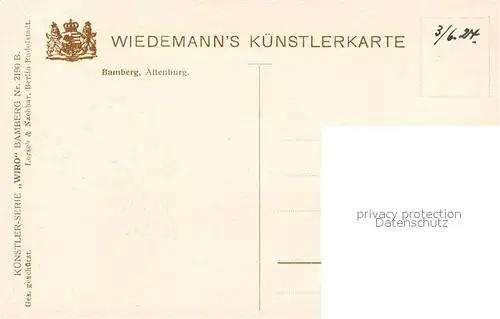 AK / Ansichtskarte Verlag Wiedemann WIRO Nr. 2190 B Bamberg Altenburg Kat. Verlage
