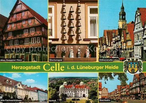 AK / Ansichtskarte Celle Niedersachsen Altes Hoeppner Haus Historisches Gebaeude Glockenspiel Zoellnerstrasse Fachwerkhaeuser Schloss Stechbahn Kat. Celle