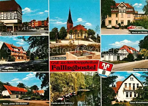 AK / Ansichtskarte Fallingbostel Kirchplatz Hotel Boehmetal Kurhaus Kirche Brunnen Boehme Kat. Bad Fallingbostel