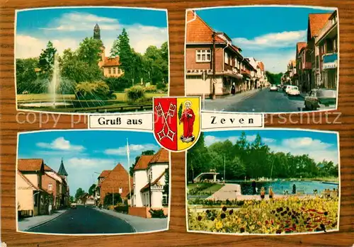 AK / Ansichtskarte Zeven Teilansichten Springbrunnen Kirche Freibad Wappen Kat. Zeven