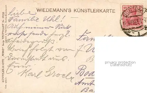 AK / Ansichtskarte Verlag Wiedemann WIRO Nr. 1923B Stuttgart Anlagensee Residenzschloss  Kat. Verlage