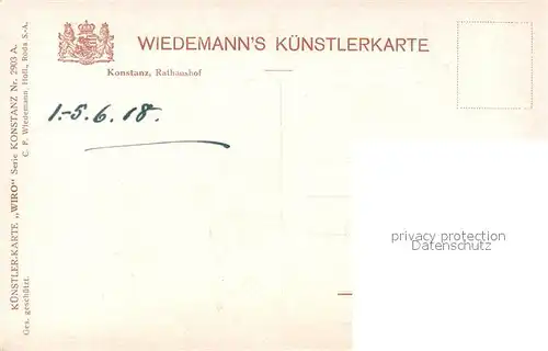 AK / Ansichtskarte Verlag Wiedemann WIRO Nr. 2903 A Konstanz Rathaushof  Kat. Verlage