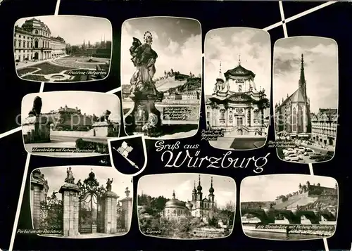 AK / Ansichtskarte Wuerzburg Residenz Hofgarten Mainbruecke Festung Marienberg Neumuensterkirche Loewenbruecke Residenzportal Kaeppele Marienkapelle mit Falkenhaus Festung Marienberg Kat. Wuerzburg