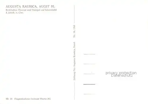 AK / Ansichtskarte Augst Augusta Raurica Roemisches Theater und Tempel auf Schoenbuehl Fliegeraufnahme Kat. Augst
