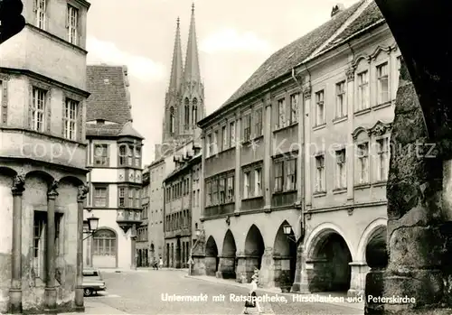 AK / Ansichtskarte Goerlitz Sachsen Untermarkt mit Ratsapotheke Hirschtauben und Peterskirche Kat. Goerlitz